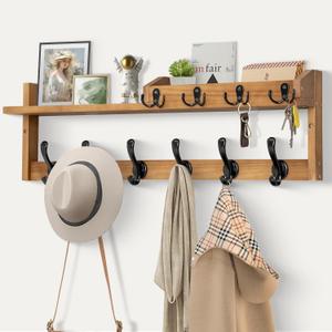 27.5" Wall Mount Coat Rack with Shelf, Key Holder & Mail Organizer, Brown