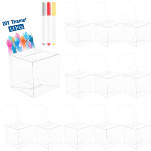 12 Pack Raffle Boxes with Slot Ballot Box, Raffle Box Suggestion Boxes Donation for Fundraising Collecting Card Tickets and Voting Contest with Erasable Color Pens (Clear)