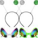 2 Pairs Alien Headband and Glasses, Alien Antenna Headband for Adult Women Space Theme Costume for Halloween Dress Up