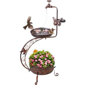 36" Metal Bird Baths with Flower Planter Pedestal Vintage Antique Copper
