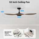 Roomratv Ceiling Fans with Lights and Remote Control,Quiet Noiseless Reversible DC Motor,6 Speeds,Timers, 3 CCT, Indoor Use, Plastic Blades,52 Inch Black Wood Grain Modern Ceiling Fan for Living Room