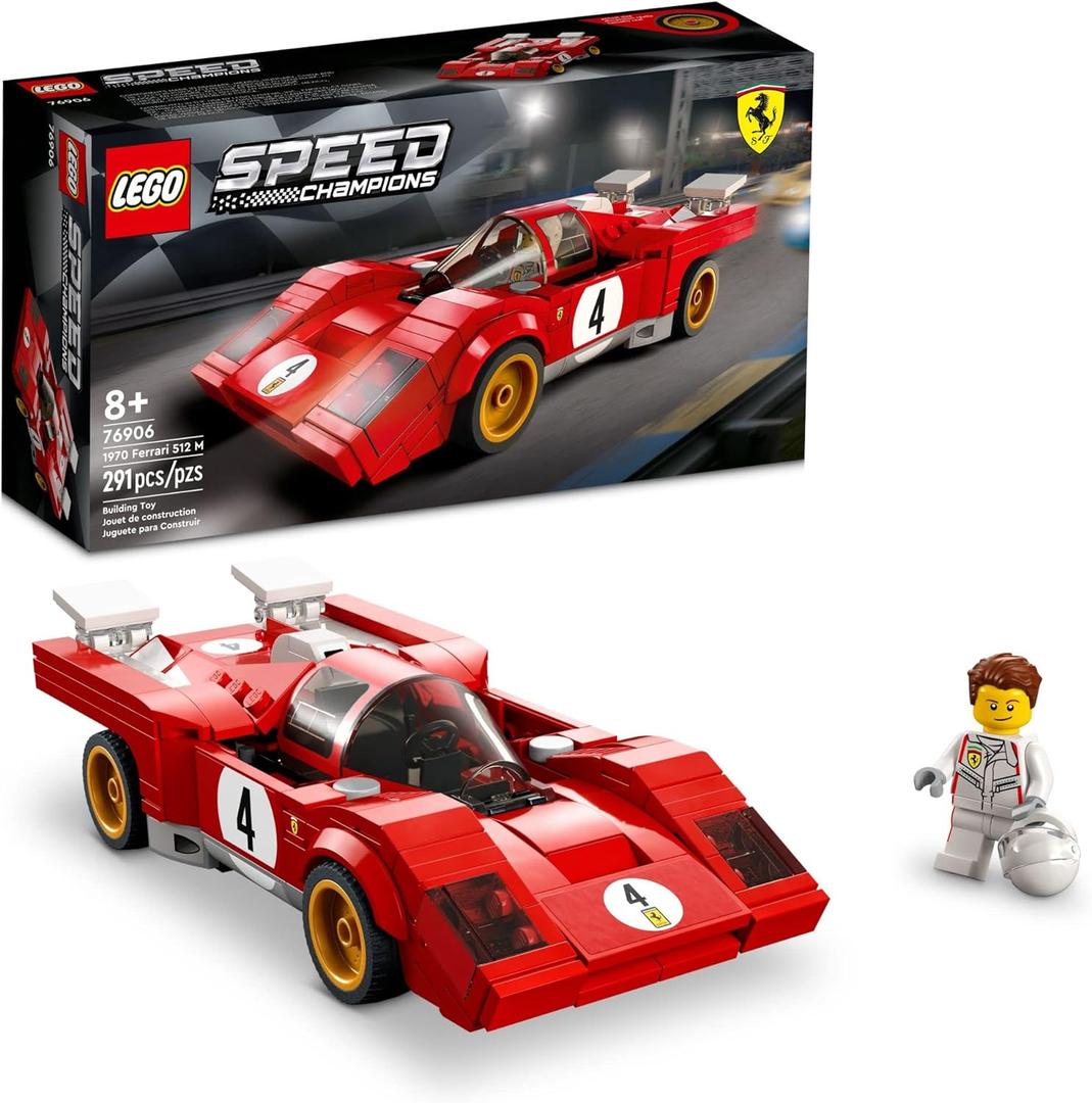 LEGO Speed Champions 1970 Ferrari 512 M 76906 Building Set - Sports Red Race Car Toy, Collectible Model Building Set with Racing Driver Minifigure, Gift for Grandchildren, Boys, Girls and Kids Ages 8+