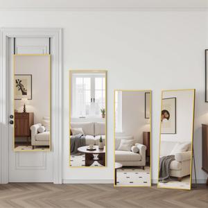 Suidia Full Length Mirror Over the Door&Wall Mounted, 48"x14" Door Mirror with Aluminum Alloy Frame, HD Shatterproof, No-Drill, Hanging Mirrors for Bedroom, Bathroom, Dorm, Closet, Rect, Gold