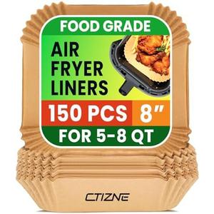 Air Fryer Disposable Paper Liners - 150Pcs 8In Square Parchment Paper Non-Stick Airfryer Basket Liners for Steamer Microwave Oven, Deep Fryer Parts & Accessories