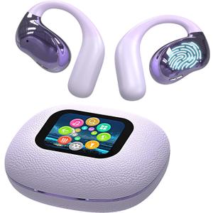 Open Ear Earbuds Ultra Comfort Wireless Bluetooth 5.4 Headphones Over The Ear Earbuds with Intelligent Touch Screen EarHooks IPX7 Waterproof Bone Conduction Earphones for Fitness Sports-Purple