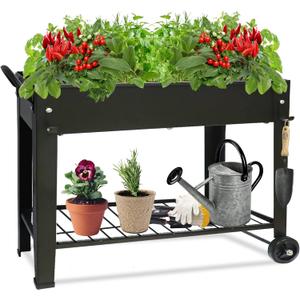 Raised Garden Planter Beds with Wheels Legs, Large Planters Box for Indoor Outdoor Plants,Metal Galvanized Elevated Rectangle Herb Planter Box for Vegetables Flower Patio 31.5" H