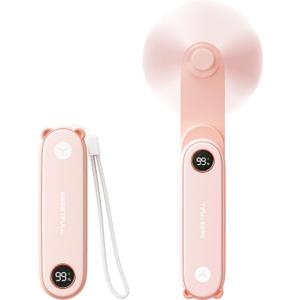SWEETFULL Portable Handheld Mini Fan with LED Display, 2-in-1 Personal Foldable USB Rechargeable Hand Held Fan & Flashlight for Travel, Lash Eyelash, Cute Small Pocket for Women, Girls (Pink)