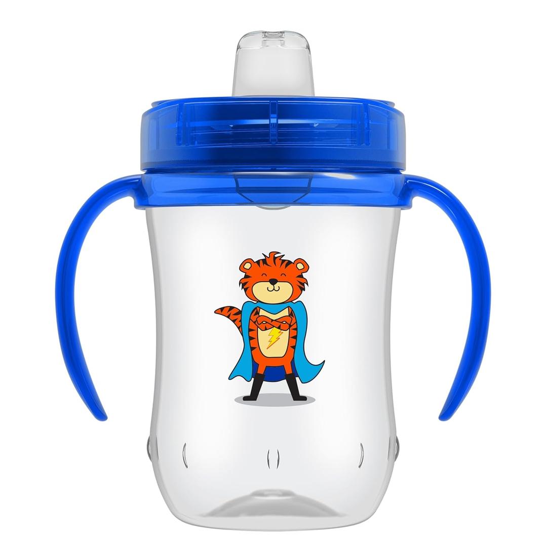 Dr. Brown's Milestones Soft Spout Sippy Cup with Handles, BPA-Free, Blue Tiger Hero (1 Pack)