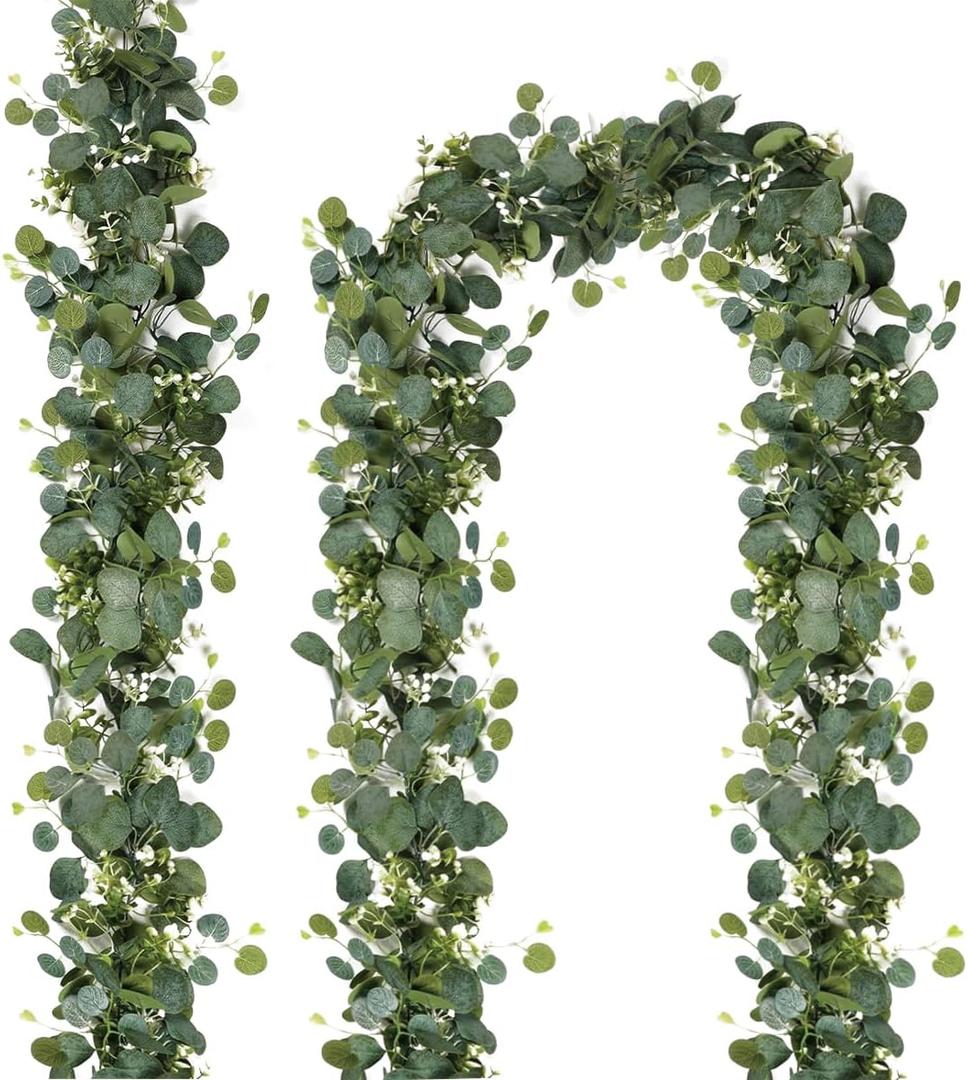 2 Pack 5.9ft Artificial Silver Dollar Eucalyptus Garland Faux Greenery Vines for Baby Shower Wedding Centerpiece Table Runner Decorations