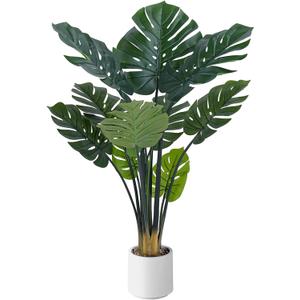 Artificial Monstera Deliciosa Plants, 4FT Faux Monstera Plant with White Planter, Swiss Cheese Plant with Green Leaves Stems, Fake Tropical Silk Tree for Indoor Office House Living Room Home Decor