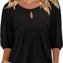 Magritta Womens Puff Half Sleeve Summer Tunic Tops Casual Chest Pleated Shirts Work Blouse for Women Dressy (Black, XL)