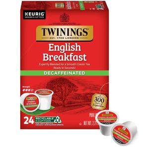 Twinings Decaffeinated English Breakfast Black Tea K-Cup Pods for Keurig, 24 Count (Pack of 1), Smooth, Flavourful, Robust, Enjoy Hot or Iced (EXP 10/28/28)