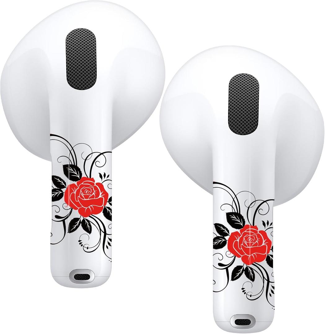 2 x RockMax for AirPods 4 SkinPersonalized Rose Stickers for Air Pods 4th Gen, Compatible with AirPod Case 2024, Durable Tattoo Wrap, Easy to Identify