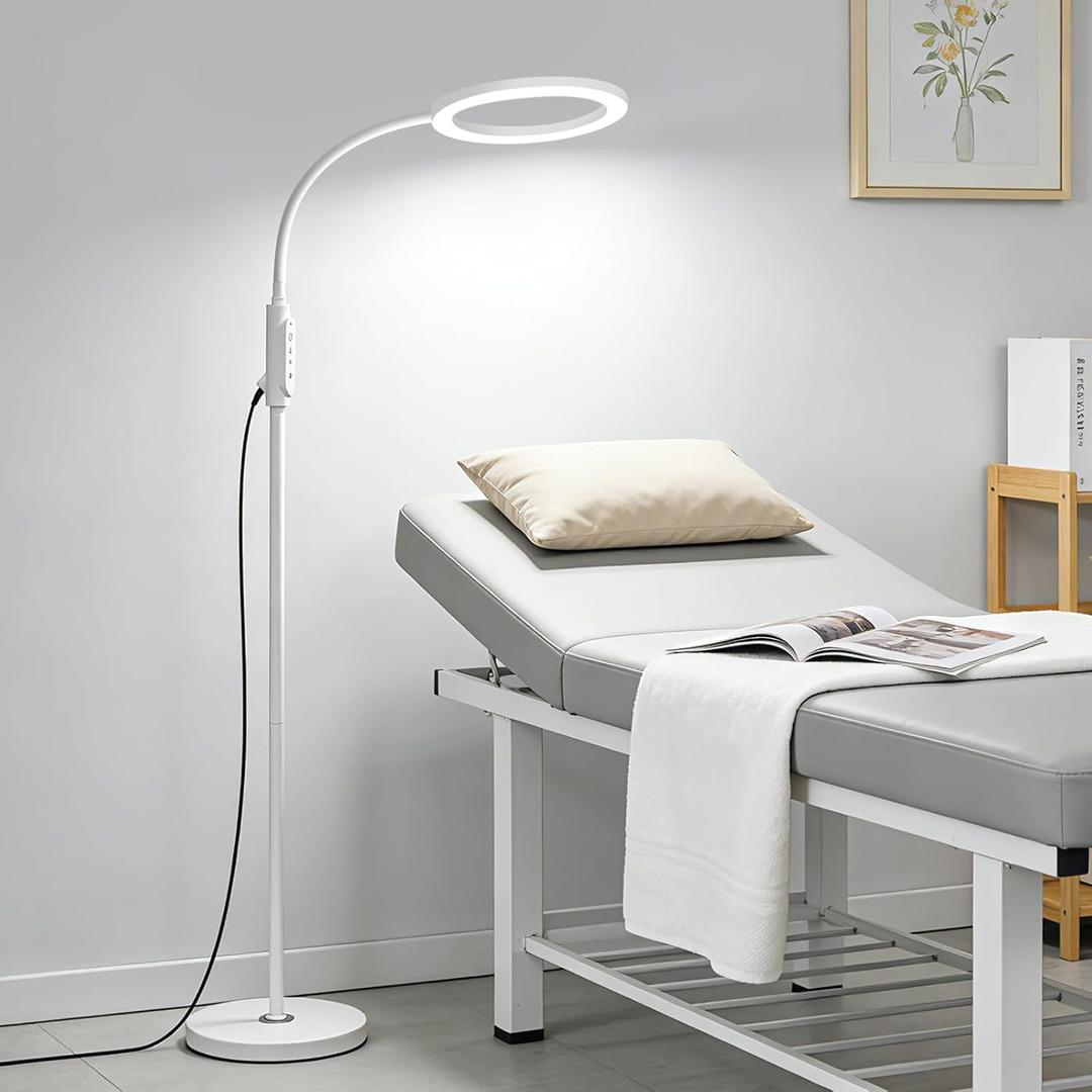 Supe Bright 24W Dimmable LED Floor Lamp with Remote Touch Control Adjustable Gooseneck Standing Light for Reading Makeup Tattoo Lash Extensions White Modern Smart Tall Lamp Living Room Bedroom Office