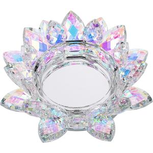 OwnMy Crystal Lotus Flower Candle Holder for Pillar Candle up to 3", Decorative Glass Lotus Petal Votive Candle Holder Tea Light Holder Candle Stand Candle Lamps for Home Decor Wedding Party, AB Color