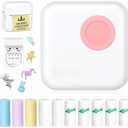 Mini Pocket Printer, Thermal Printer with 10 Rolls Thermal Papers and Stickers for iOS&Android, Inkless Sticker Printe for Photo, DIY, Lable, Receipt, Pink