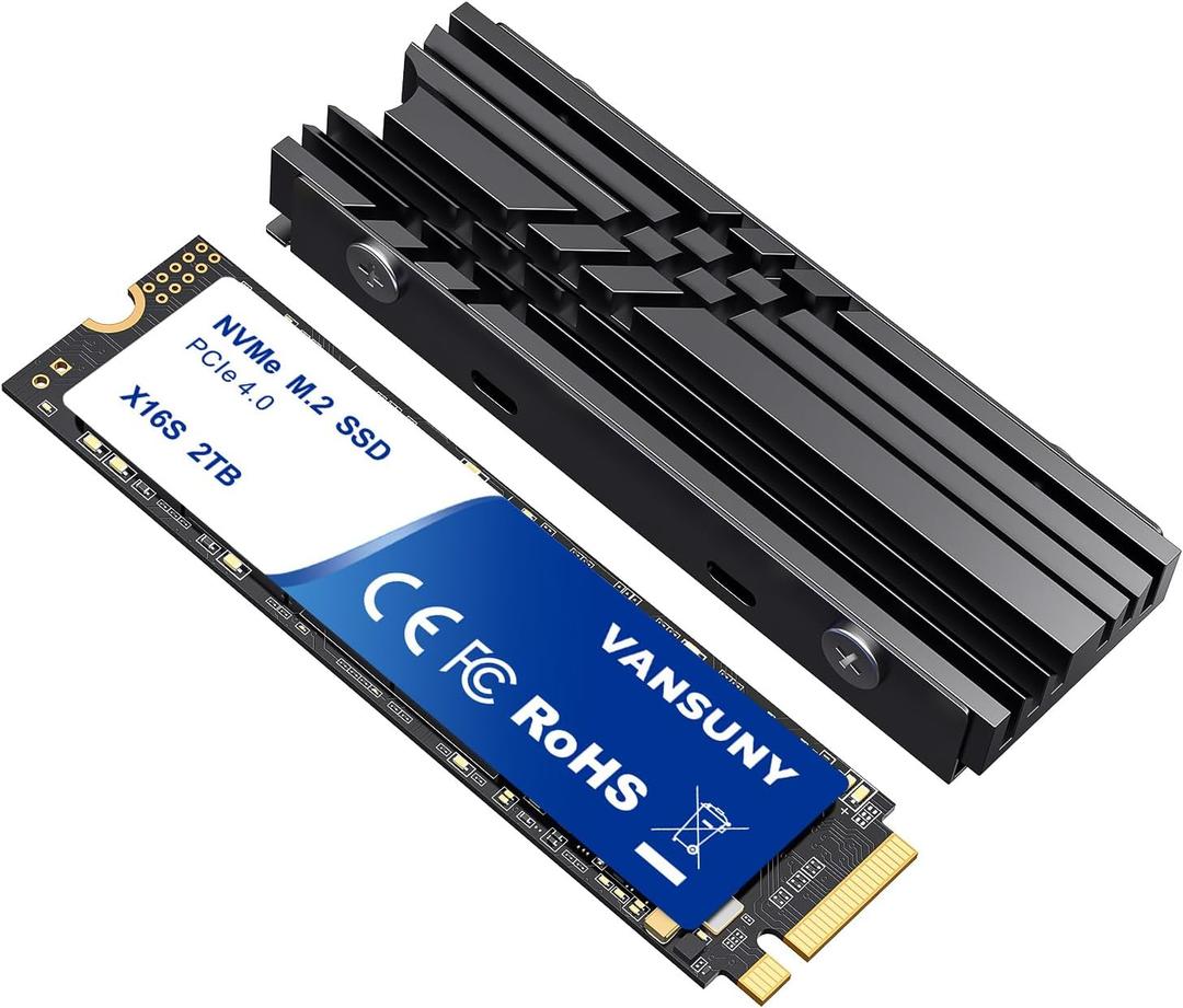 Vansuny 2TB NVMe M.2 SSD,M2 2280 PCIe 4.0 Internal Solid State Drive,Read Up to 7300MB/s with Heatsink and Screwdrivers for PS5 Consoles PC Gaming Design