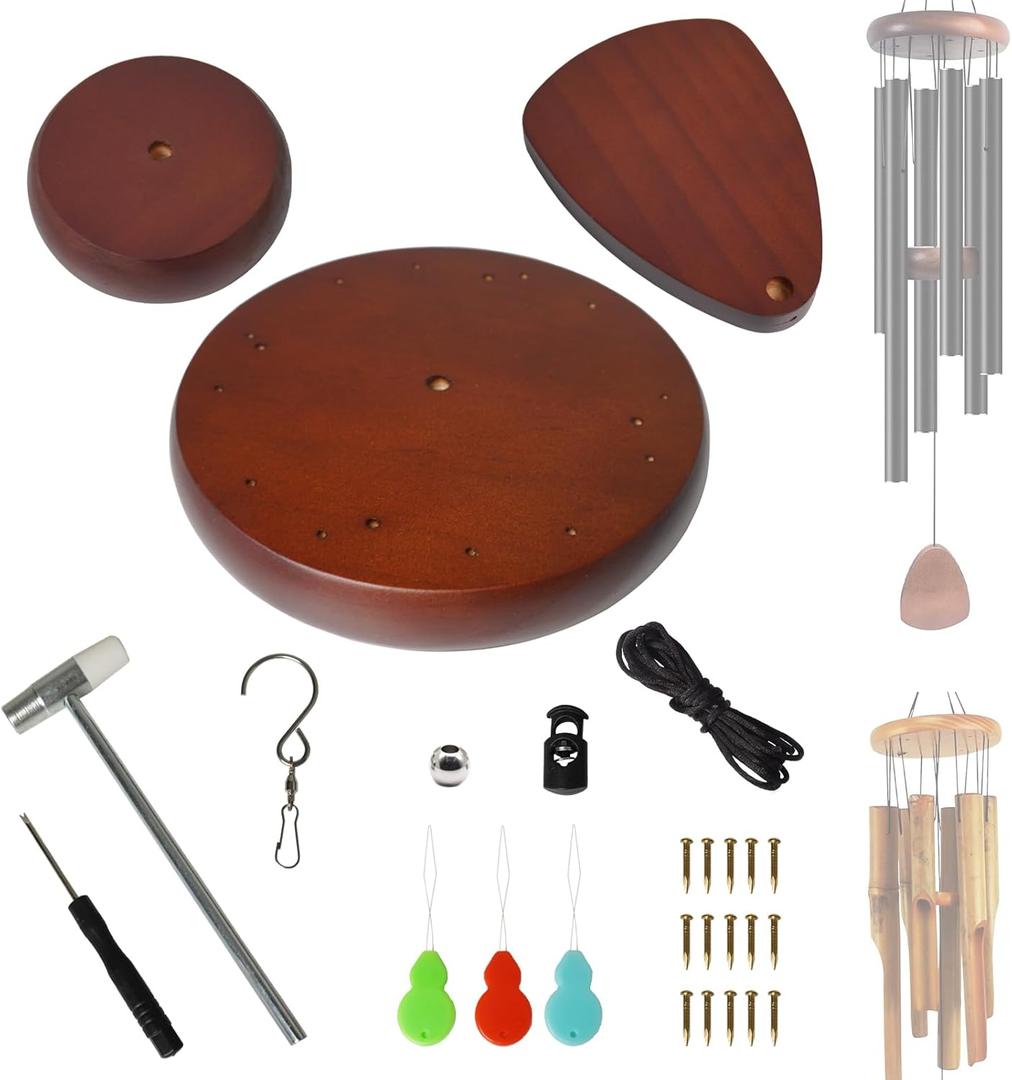 Wind Chime Replacement Parts, 28 PCS Windchime Repair Kit Including Round Top, Clapper, Wind Catcher, 19.6FT Nylon Cord, DIY Wind Chime Supplies (Dark Brown)