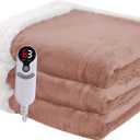 Heated Blanket Electric Throw Size 50''x60'' with 9 Heating Levels, 1-10 Hour Auto Shut Off, Machine Washable, Flannel & Sherpa Double-Sided Soft Warming Blanket for Couch, Bed, Office - Cozy Pink