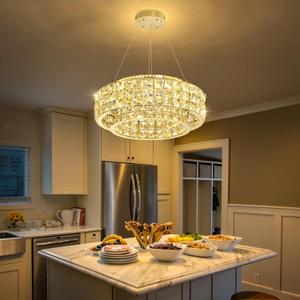 LED Chandeliers for Dining Room LED Dimmable Pendant Lights for Kitchen Island Crystal Adjustable Chandelier for Bedroom Hallway Entrance 16" Gold Light, Round 16"