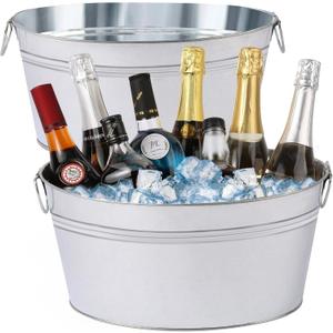 2pcs Galvanized Ice Buckets, 7.2 Gallon Large Galvanized Tub with Carry Handles, Ice Bucket for Parties, Mimosa Bars, Beverage Tubs, and Beverage Stations for Champagne, Cocktails, Beer, Wine