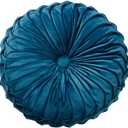 Round Throw Pillow Round Velvet Pillow Home Decoration Pleated Round Filled Pillow Cushion for Couch Chair Bedroom Car Floor (Blue)