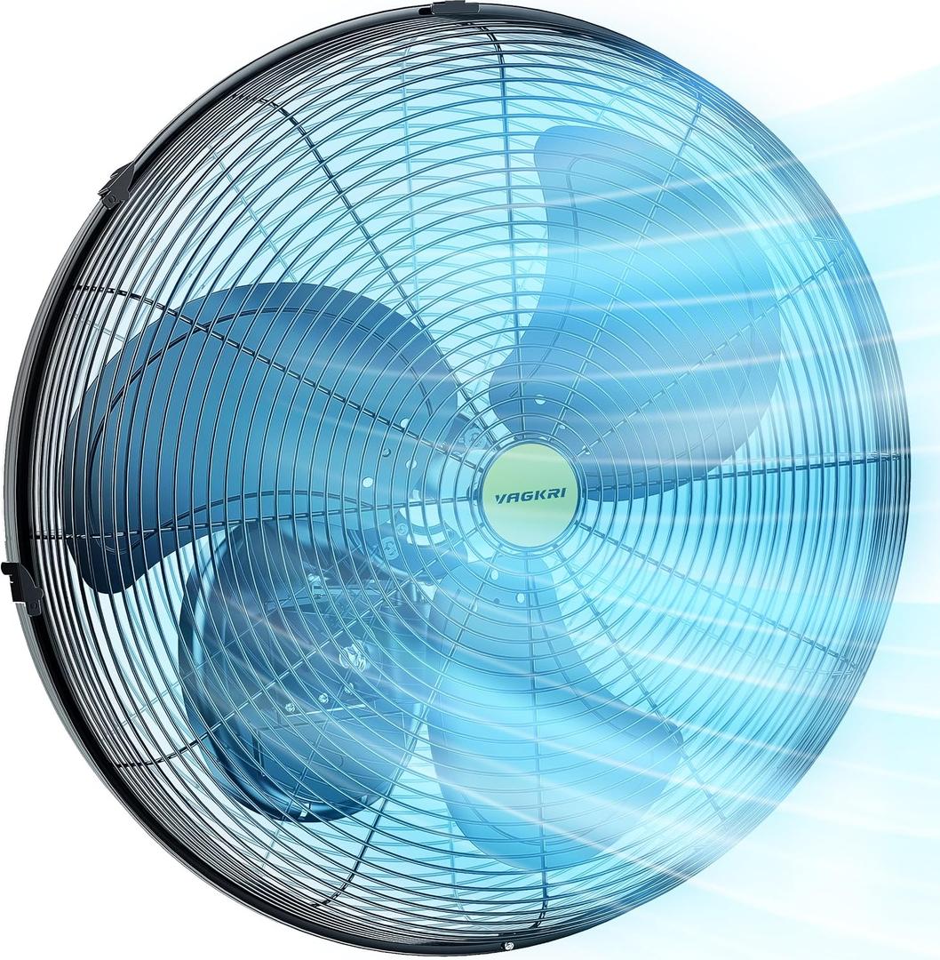 VAGKRI Wall Fan, 20 Inch High Velocity Metal Oscillating Wall Fan, 3 Speeds, 5300CFM Industrial Wall mounted Fan for Home Office Patio Garage Factory Greenhouse Warehouse Farm