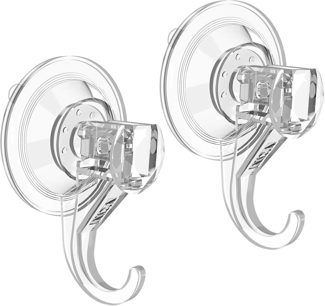 VIS'V Suction Cup Hooks, Small Shower Suction Hooks, Heavy Duty, Removable and Reusable, Clear, 2 Pcs