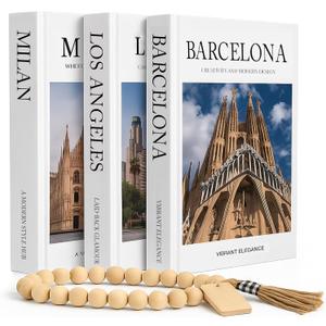 Decorative Coffee Table Book Set  3 Neutral Hardcover Books with Blank Pages for Home Styling  Travel-Inspired Display Featuring Barcelona, Milan & Los Angeles (Matte)