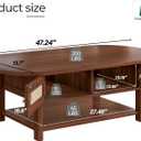 LVB Rattan Coffee Table, Boho Wood Living Room Table with Storage, Oval Modern 2-Tier Cocktail Tea Table with Doors & Open Shelf, Farmhouse Vintage Center Tables for Bedroom Office, Walnut, 47Inch