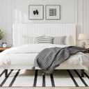 Candler Velvet Upholstered Platform Bed with Wingback Headboard and Wooden Slats