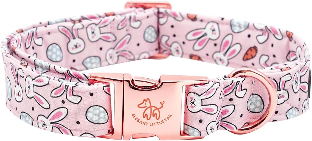 Elegant little tail Easter Dog Collar, Bunny Eggs Print Dog Collar Pet Collar Pink Collar Girl or Boy Dog Collar Puppy Pet Gift Adjustable Dog Collar for Large Dogs