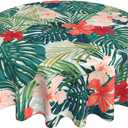 Summer Tropical Tablecloth Round 60 Inch Green Hawaiian Palm Leaf Table Cloth Polyester Fabric Floral Summer Table Cover Outdoor Decorative for Kitchen Holiday Party Dining Picnic