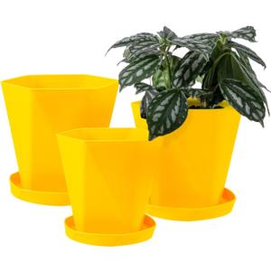 Cute Plant Pots Planters for Indoor Plants Planter Pots 7.6/6.5/5.1 Inch Set of 3 Outdoor Plant Pots with Drainage Holes and Saucers Flower Pots Outdoor Clearance (Earthen Yellow) (Earthen Yellow)