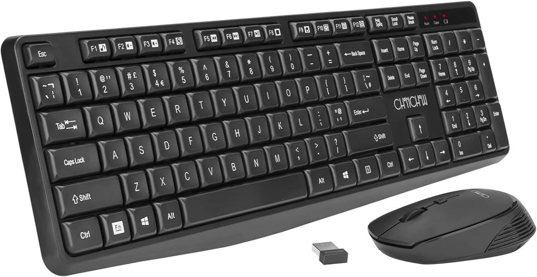 Wireless Keyboard and Mouse 2.4GHz USB Cordless Combo Portable Full-Size Key Board Adjustable DPI Mini Mice Compatible with PC iMac MacBook Surface Laptop Tablet Resberry Pi with USB-A