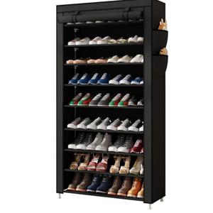 Laiensia 9-Tier Vertical Shoe Rack Organizer, Space Saving Shoe Storage Organizer, Non-Woven Cover Shoe Shelf Holds 36-45 Pairs for Bedroom, Hallway, Closet Entryway, Black