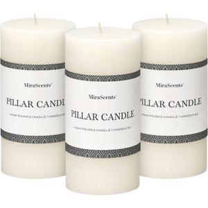 3x6 Inch White Pillar Candles - Set of 3, Hand-Poured Unscented, Long Burning, Smokeless Dripless for Dinner Table, Wedding, Home, Bathroom, Rustic Decor