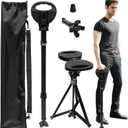 ALEVMOOM Folding Walking Cane with seat for Men & Women,2-in-1 Adjustable Portable Cane Chair,Walking Stick with Seat for Seniors & Adults,Crutches Stool with Carry Bag for Hiking Traveling (XXL-Black)