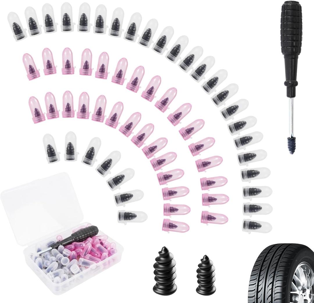 60PCS Tire Repair Rubber Nail Kit, Screw in Tire Plugs with Screwdriver, Tire Repair Screws Individual Packaging, Universal for Car Motorcycle Truck Tubeless Tire Puncture Repair