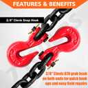 G80 Binder/Safety Chain 3/8 Inch x 10 Foot Transport Binder Chain with Clevis Grab Hooks 7,100 lbs Safe Working Load Logging Chain for Transporting Towing Tie Down Binding Equipment