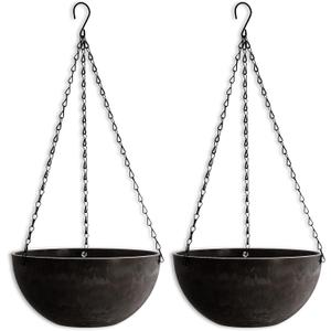 DEAYOU 2 Pack Resin Hanging Planters for Indoor Plants, 10" Hanging Flower Pots with Drainage Holes, Hanging Baskets with Chain and Hook for Garden, Outdoor, Balcony Decor (Marble Pattern)