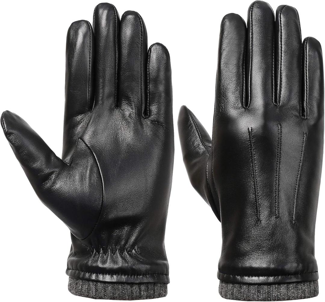 Italian Sheepskin Leather Gloves for Men, Winter Warm Fleece Lined Touch Screen Driving Glove (Medium)