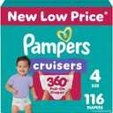 Pampers Diapers - Cruisers 360 - Size 4, 116 Count, Babyproof up to 100% Leakproof Pull-On Diaper