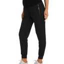 Foucome Women's Maternity Joggers Quick Dry Zipper Pockets Scrub Pants Pregnancy Sweatpants (Black, Large) 2 pack