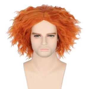 Topcosplay Halloween Costume Wig for Women Men Shaggy Afro Short Curly Cosplay Wigs Orange Ginger(1941)