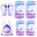 Knee Pads for Kids, ZOOBLISS Toddler Knee and Elbow Pads Set Wrist Guards for Girls Aged 3-12, Kids Protective Gear for Roller Skates Skateboard Bike Scooter, Included Drawstring Bag (Mermaid Cyan)