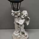 Angel Statue with Solar Lights (Right) 19.7 Inch, Outdoor Solar Angel Garden Statue with Roma Pillar for Garden Lawn Decor, Christian Religious Gift