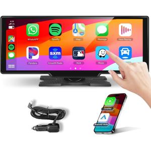 Podofo 10.26inch Wireless Carplay Screen for Car,Wireless Carplay Android Auto,1080P IPS Touch Screen 2 Bluetooth/Hands-Free/GPS/FM/Aux/TF Card/MirrorLink Support Backup Camera,