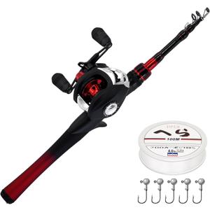 Kilitn Fishing Rod and Reel Combo, Baitcasting Combo Baitcast Reel 5 Foot Durable Fiberglass Telescopic Rod with Fishing Line Full Kits Comfortable Handle (Left) Black