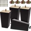 CODIN (5 Sizes: 3"-4"-5"-6"-8" Set of 4 Wood Furniture Legs - Square Sofa Legs, Couch Leg - Brown Mid-Century Modern Replacement Legs for Armchair Recliner Coffee Table Dresser (4, 5")